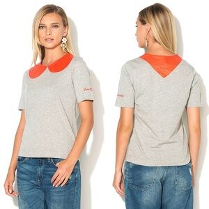 LOVE MOSCHINO Colorblock Peter Pan Collar Logo Embroidered‎ Short Sleeve Tee M